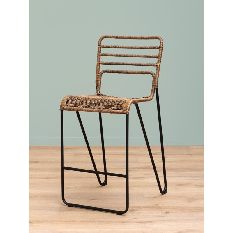 Lot de 2 tabourets de bar rotin métal noir 45,5x56x100,5 cm Veracruz  - 2