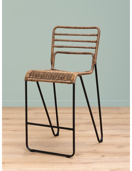 Lot de 2 tabourets de bar rotin métal noir 45,5x56x100,5 cm Veracruz  - 2