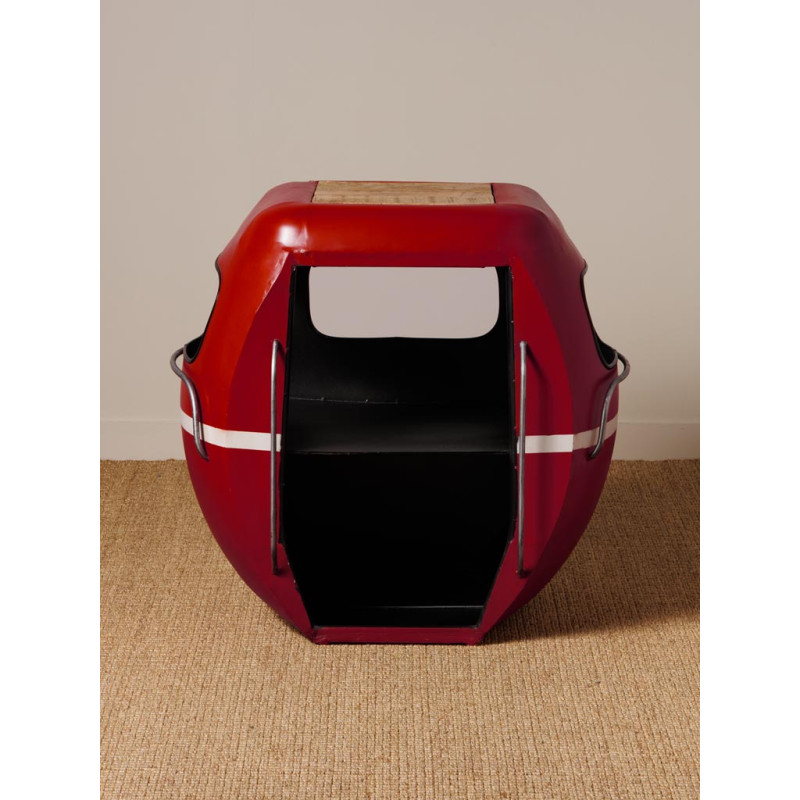 Chevet industriel métal rouge et manguier 64x46x60 cm Téléphérique  - 3