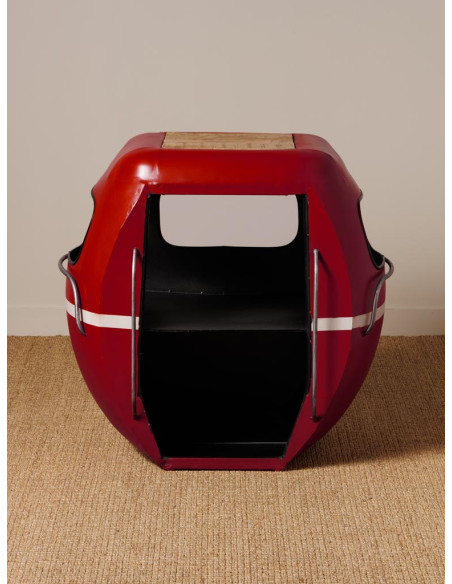 Chevet industriel métal rouge et manguier 64x46x60 cm Téléphérique  - 3
