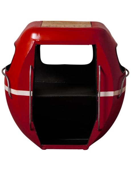 Chevet industriel métal rouge et manguier 64x46x60 cm Téléphérique  - 1
