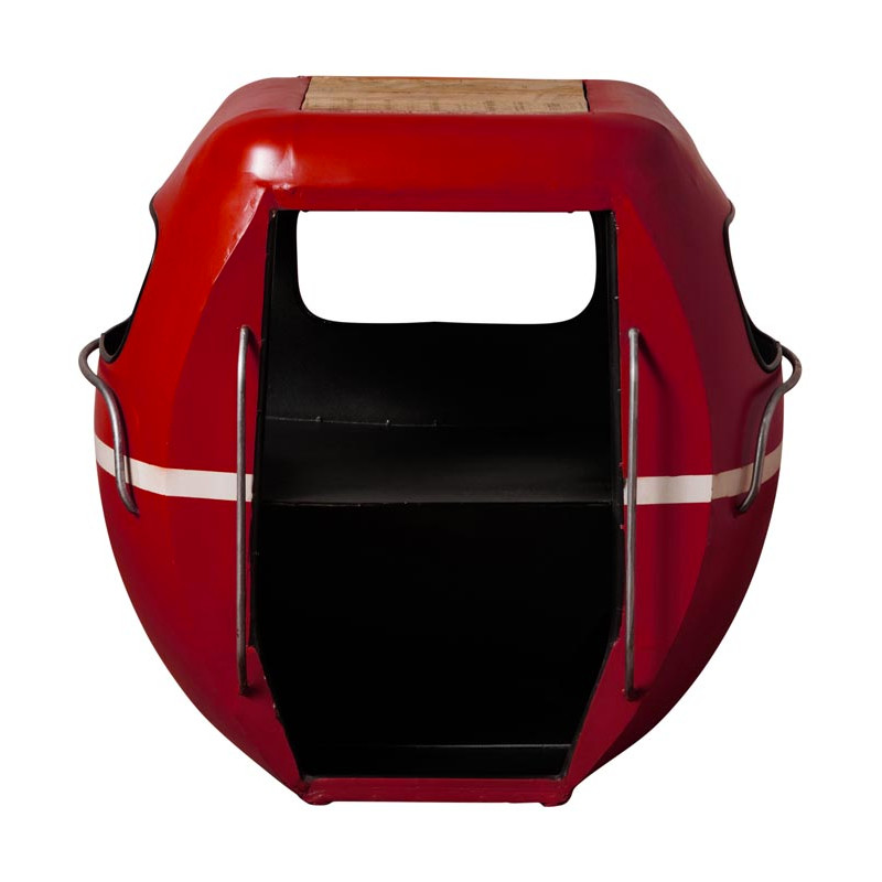 Chevet industriel métal rouge et manguier 64x46x60 cm Téléphérique  - 1