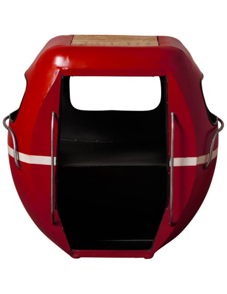 Chevet industriel métal rouge et manguier 64x46x60 cm Téléphérique  - 1