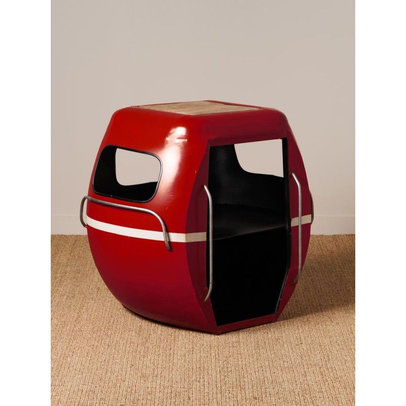 Chevet industriel métal rouge et manguier 64x46x60 cm Téléphérique  - 2