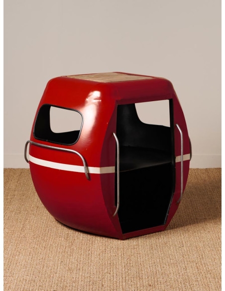 Chevet industriel métal rouge et manguier 64x46x60 cm Téléphérique  - 2
