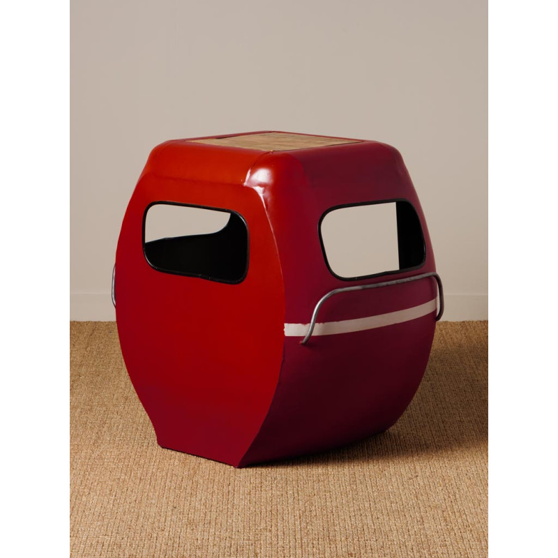 Chevet industriel métal rouge et manguier 64x46x60 cm Téléphérique  - 4