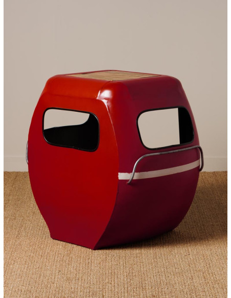 Chevet industriel métal rouge et manguier 64x46x60 cm Téléphérique  - 4