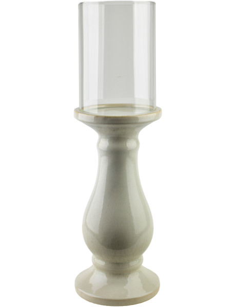 Photophore haut beige céramique émaillée et verre 19,5x19,5x70 cm Cyrora  - 1