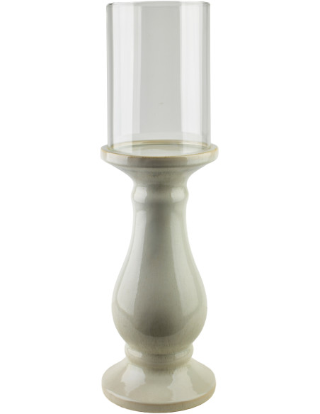 Photophore haut beige céramique émaillée et verre 19,5x19,5x70 cm Cyrora  - 1