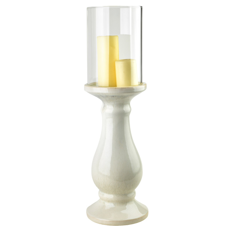 Photophore haut beige céramique émaillée et verre 19,5x19,5x70 cm Cyrora  - 3