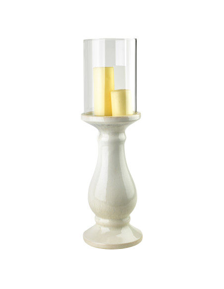 Photophore haut beige céramique émaillée et verre 19,5x19,5x70 cm Cyrora  - 3