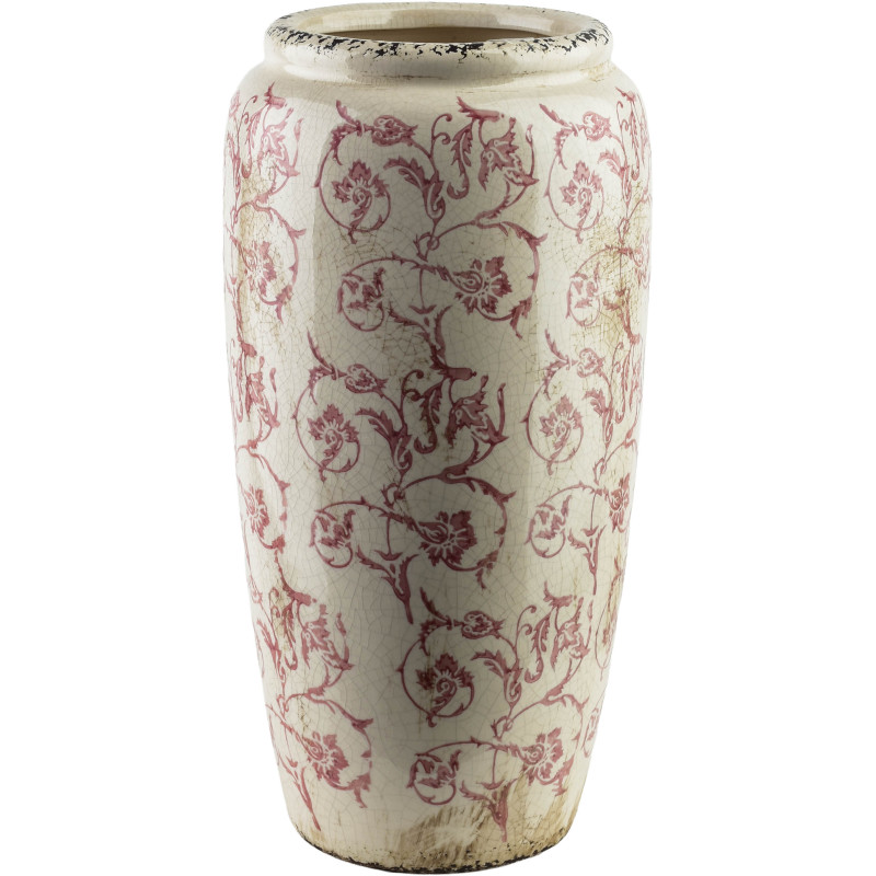 Vase céramique beige fleuri 15,5x15,5x30 cm Vyrara  - 1