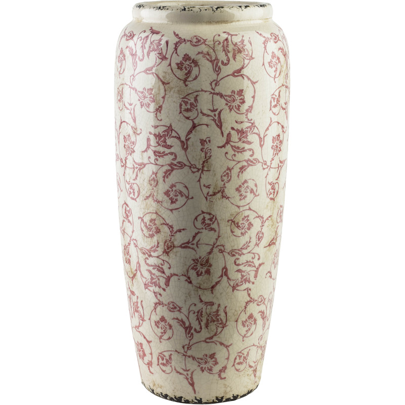 Vase céramique beige fleuri 17,5x17,5x37 cm Vyrara  - 1