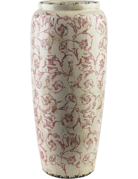 Vase céramique beige fleuri 17,5x17,5x37 cm Vyrara  - 1