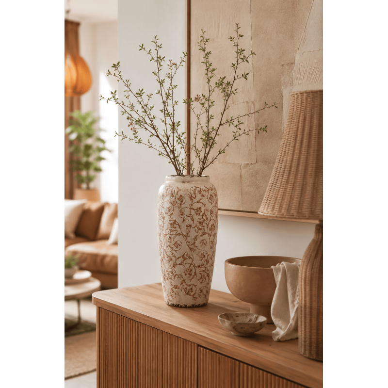 Vase céramique beige fleuri...