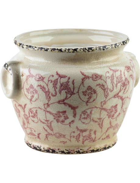 Cache-pot céramique beige fleuri 18,5x18,5x15,5 cm Vyrara  - 1