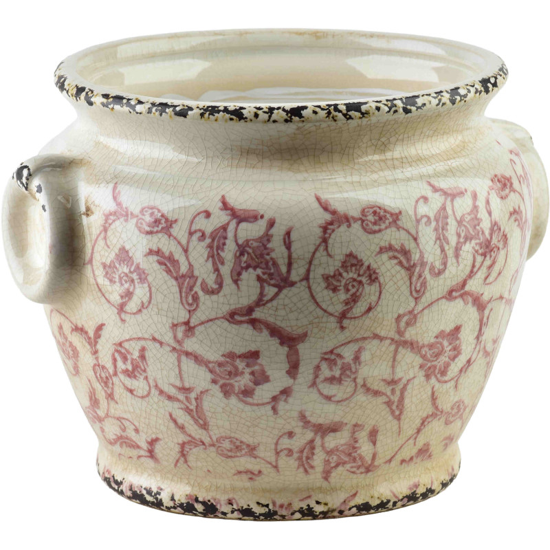 Cache-pot céramique beige fleuri 18,5x18,5x15,5 cm Vyrara  - 1