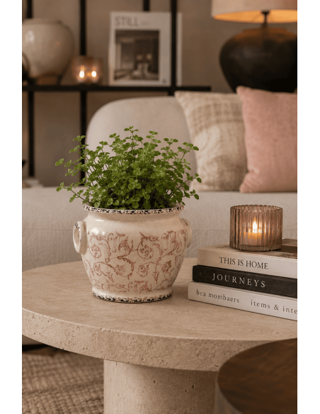 Cache-pot céramique beige fleuri 18,5x18,5x15,5 cm Vyrara  - 2