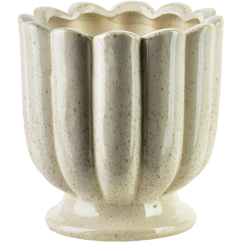 Cache-pot céramique beige cannelé 15,5 cm Dovori  - 1