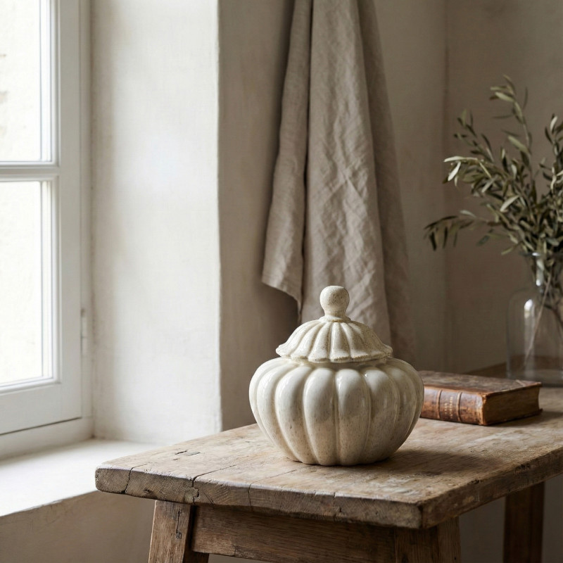 Boîte décorative céramique beige avec couvercle 25,5 cm Dovori  - 2