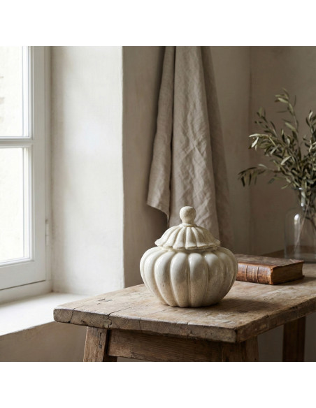 Boîte décorative céramique beige avec couvercle 25,5 cm Dovori  - 2