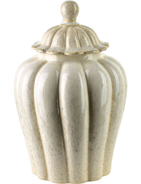 Boîte décorative céramique beige à couvercle 21x21x32,5 cm Dovori  - 1