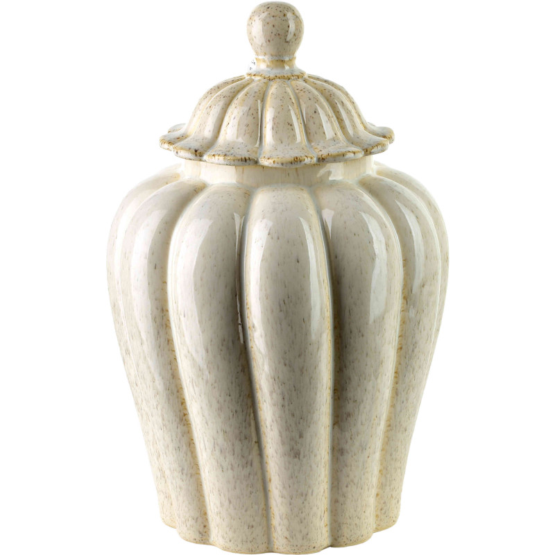 Boîte décorative céramique beige à couvercle 21x21x32,5 cm Dovori  - 1