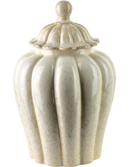 Boîte décorative céramique beige à couvercle 21x21x32,5 cm Dovori  - 1