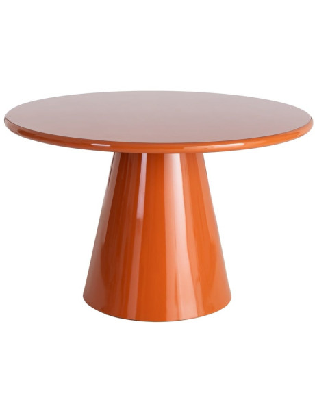 Table à manger ronde orange laqué brillant 120 cm Orvaya Ixia - 1