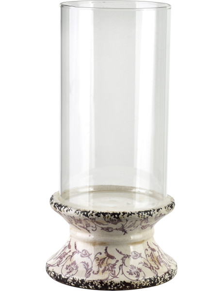 Bougeoir sur pied verre et céramique beige 35 cm Byreni  - 1