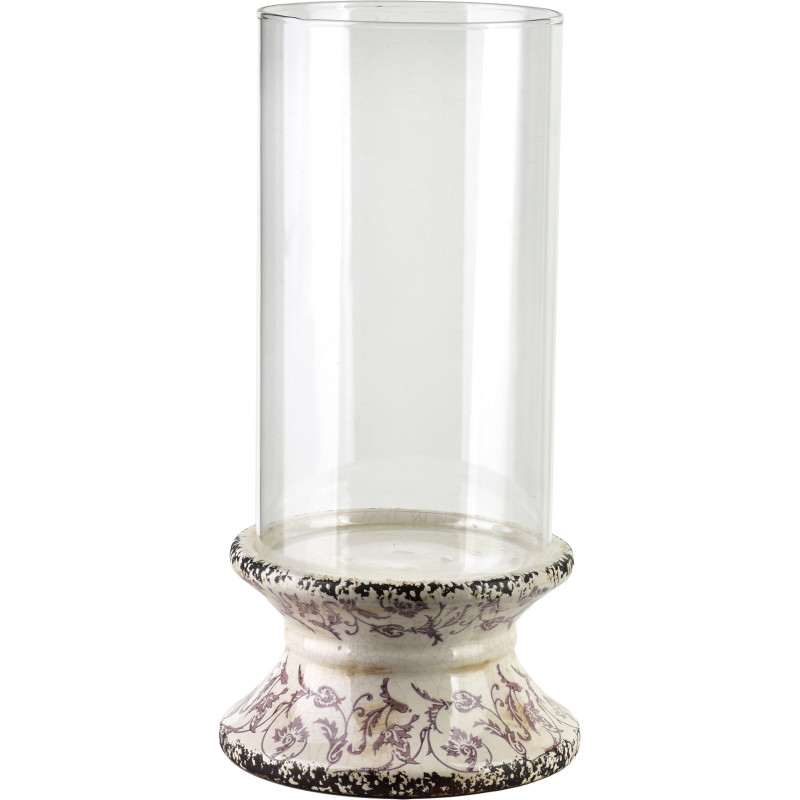 Bougeoir sur pied verre et céramique beige 35 cm Byreni  - 1