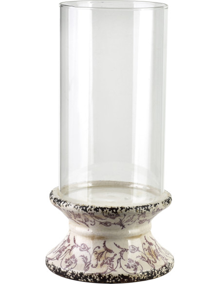 Bougeoir sur pied verre et céramique beige 35 cm Byreni  - 1