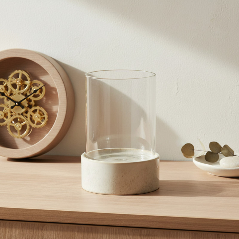 Photophore verre et céramique beige 21 cm Fyvuna  - 2