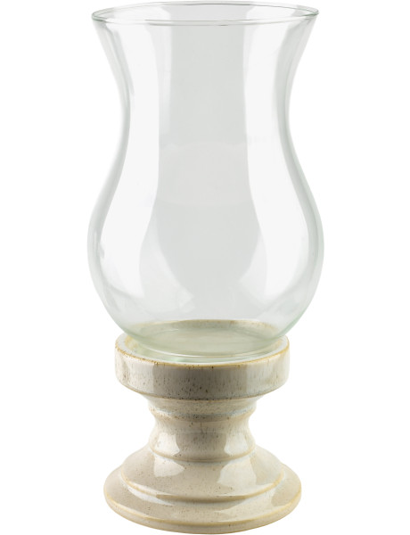 Photophore sur pied verre et céramique beige 17x17x34,5 cm Cevena  - 1