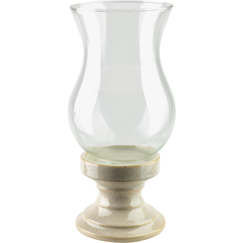 Photophore sur pied verre et céramique beige 17x17x34,5 cm Cevena  - 1