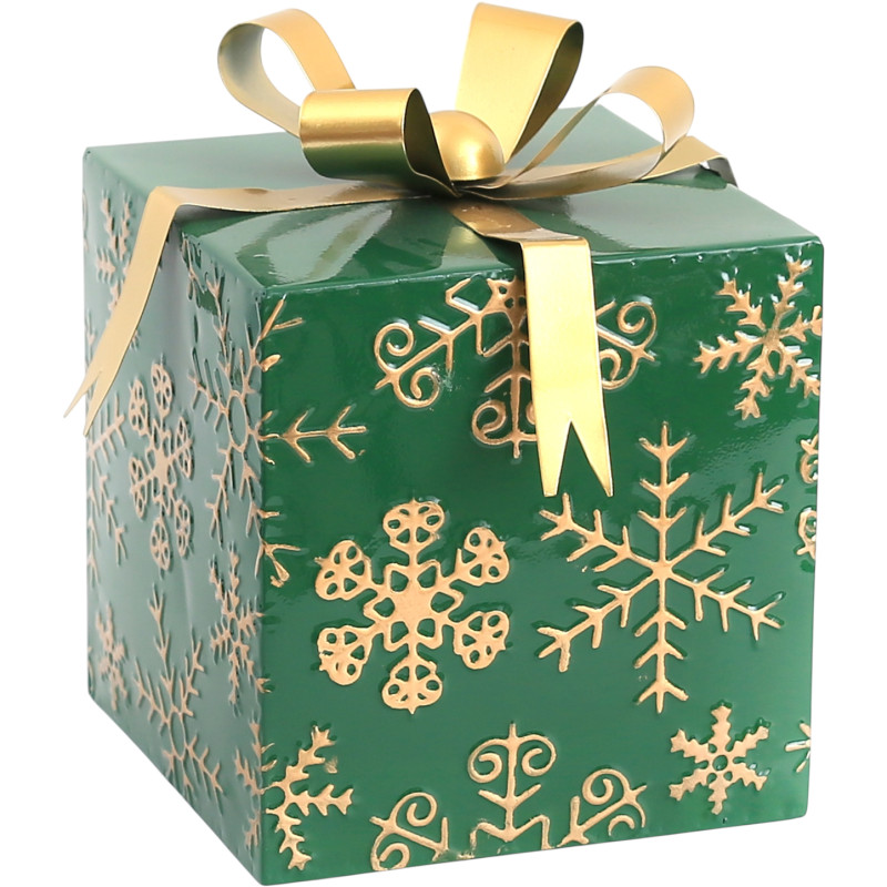 Décoration cadeau de Noël métal vert sapin et doré 18,5x18,5x24 cm Osvira  - 1