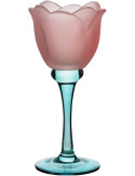 Photophore fleur en verre rose et bleu 8x8x19 cm Aevavi