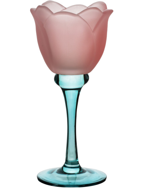 Photophore fleur en verre rose et bleu 8x8x19 cm Aevavi  - 1