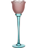 Photophore fleur sur pied verre rose et bleu 8x8x27 cm Aevavi
