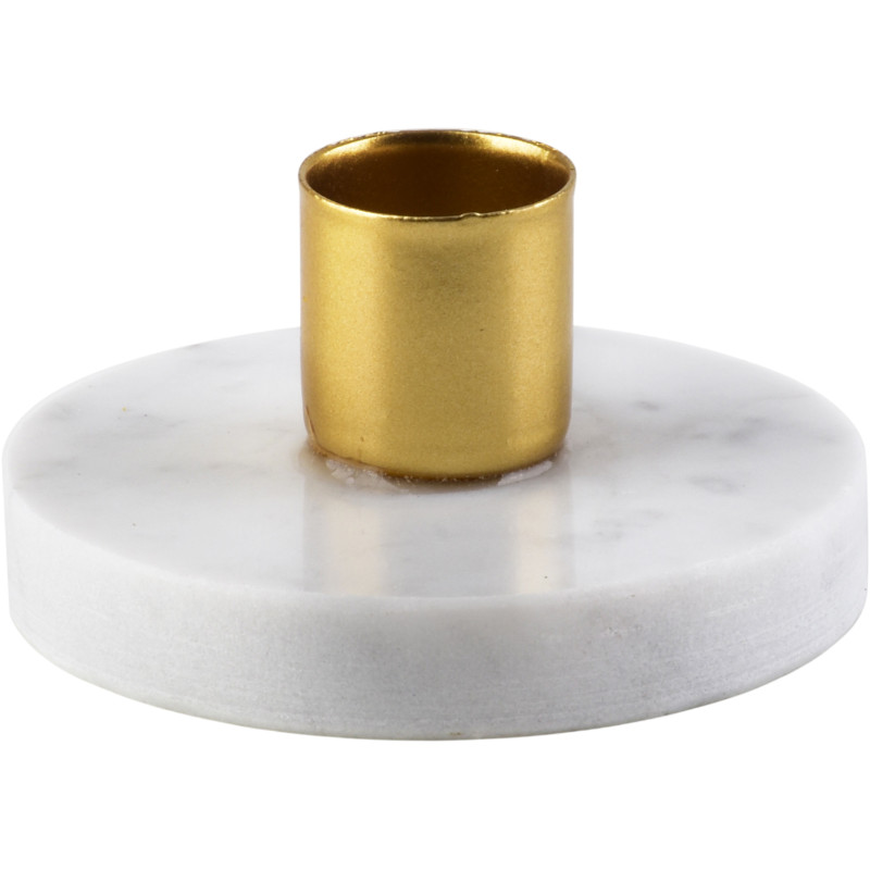 Bougeoir rond effet marbre blanc métal doré 7,5x4 cm Tovova  - 1