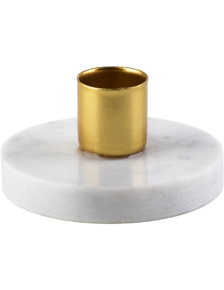 Bougeoir rond effet marbre blanc métal doré 7,5x4 cm Tovova  - 1