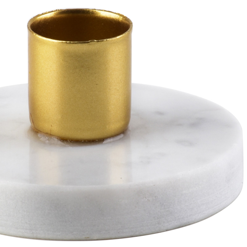 Bougeoir rond effet marbre blanc métal doré 7,5x4 cm Tovova  - 2