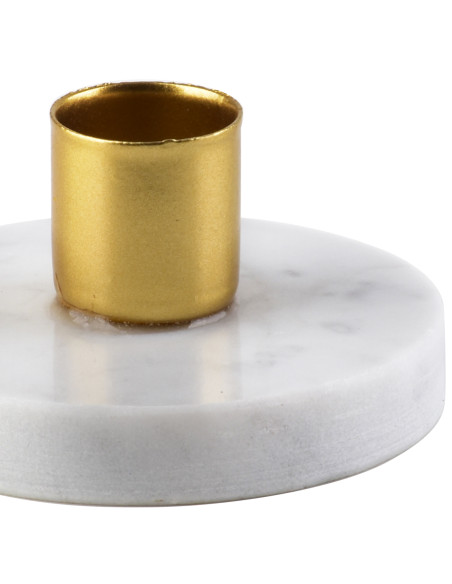 Bougeoir rond effet marbre blanc métal doré 7,5x4 cm Tovova  - 2