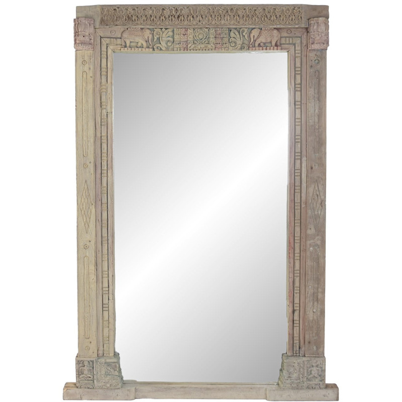Grand miroir à poser au sol teck naturel sculpté 150x18x210 cm Orchha Item Home - 1