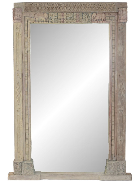 Grand miroir à poser au sol teck naturel sculpté 150x18x210 cm Orchha Item Home - 1