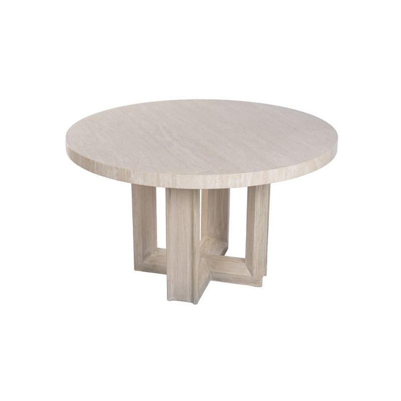 Table à manger ronde marbre clair orme massif 130x130x76 cm Arvonesa  - 2