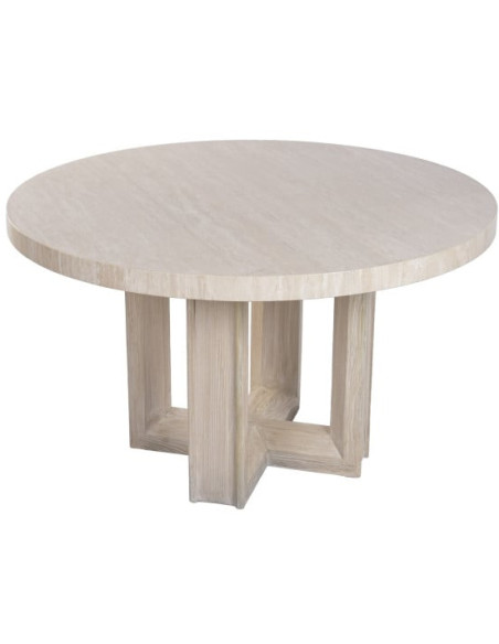 Table à manger ronde marbre clair orme massif 130x130x76 cm Arvonesa  - 2