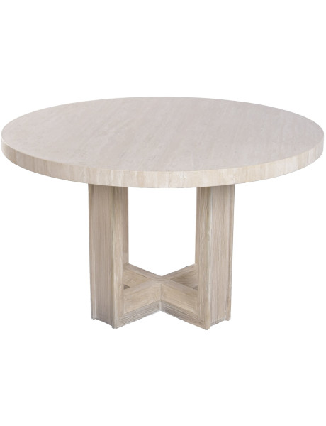Table à manger ronde marbre clair orme massif 130x130x76 cm Arvonesa  - 1