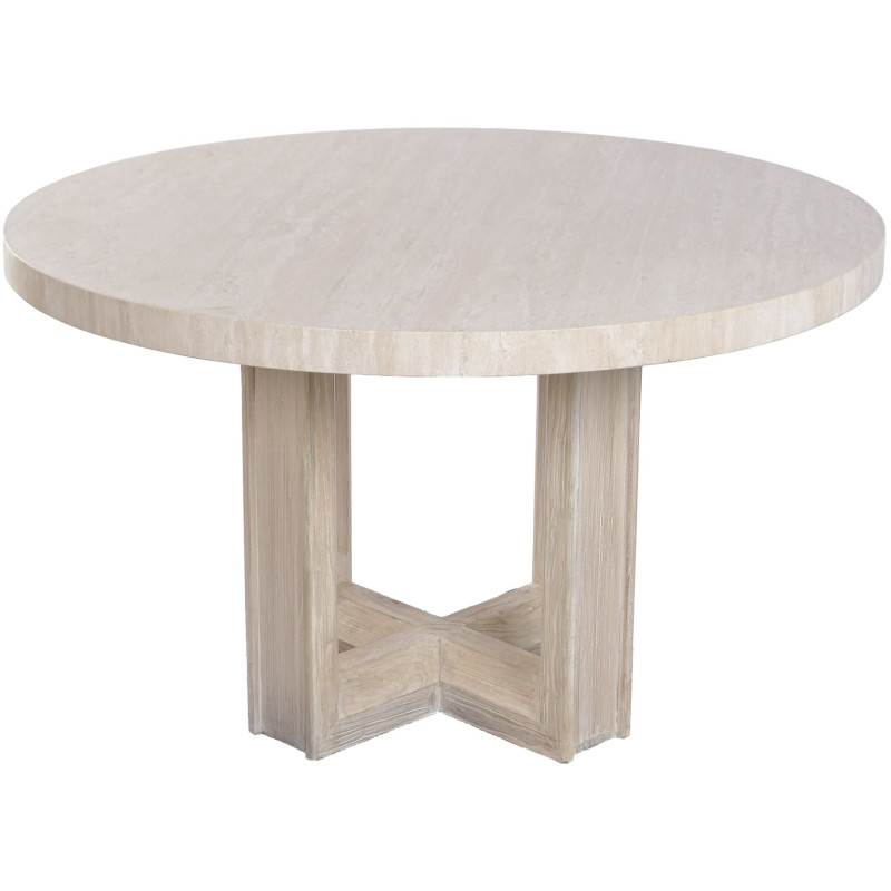Table à manger ronde marbre clair orme massif 130x130x76 cm Arvonesa  - 1