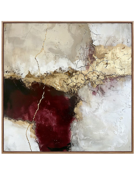 Tableau abstrait toile encadrée beige bordeaux doré 80x80 cm Xivune  - 1